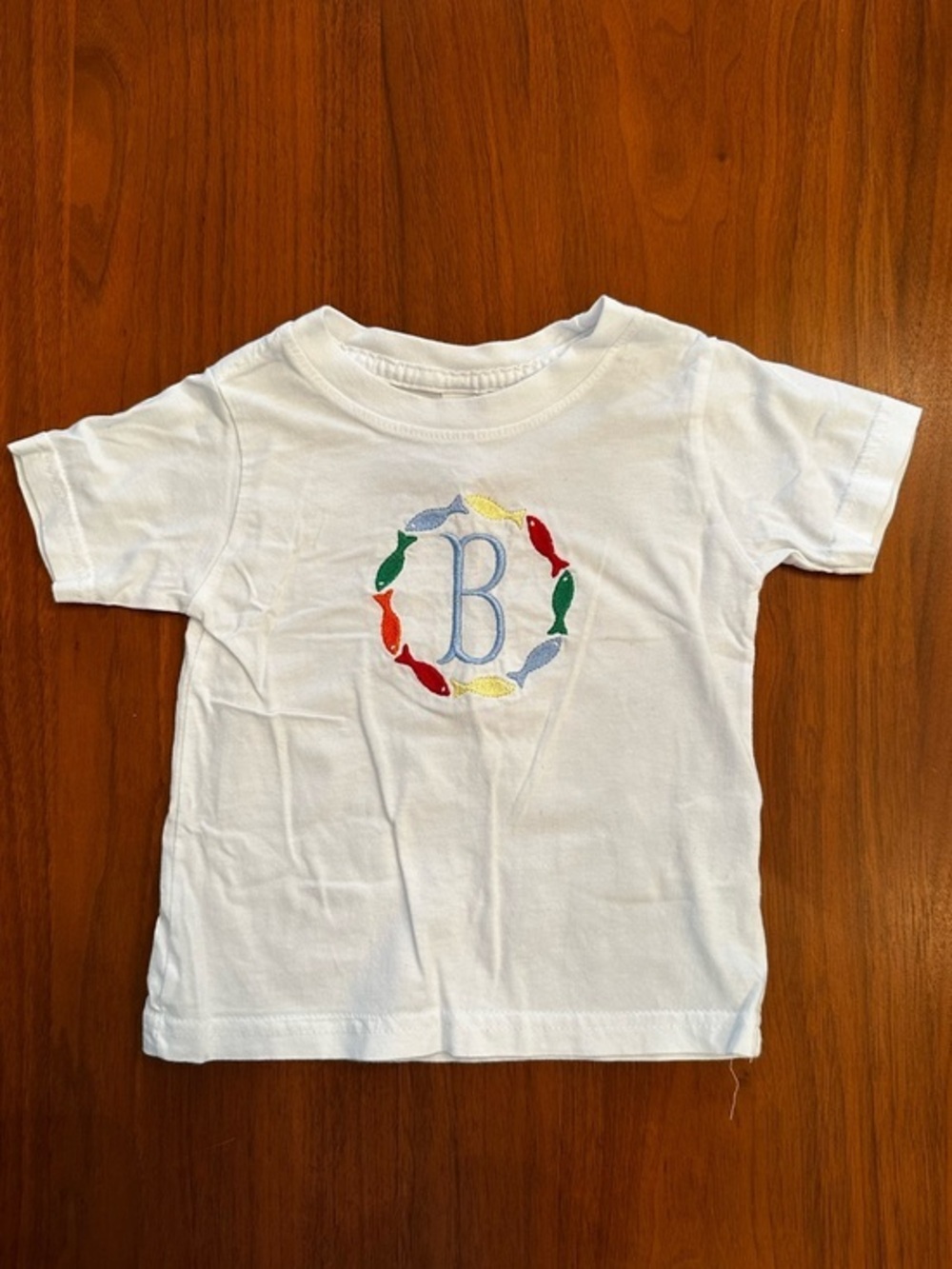TBBC inspired “B” White Kids T-Shirt with Multicolor Fish Embroidery Monogram B